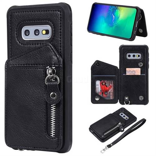 Classic Luxury Buckle Zipper Anti-fall Leather Phone Back Cover for Samsung Galaxy S10e (5.8 inch) - Black