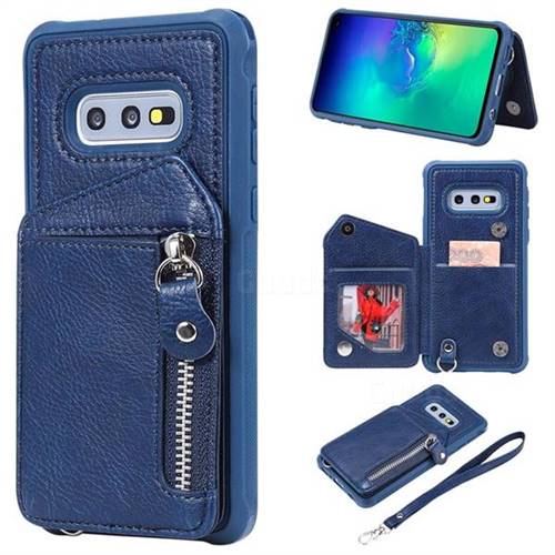 Classic Luxury Buckle Zipper Anti-fall Leather Phone Back Cover for Samsung Galaxy S10e (5.8 inch) - Blue