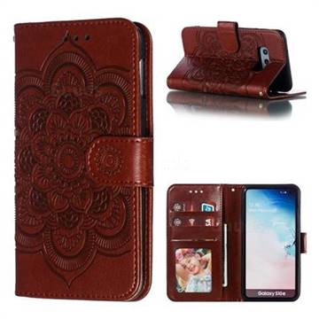 Intricate Embossing Datura Solar Leather Wallet Case for Samsung Galaxy S10e (5.8 inch) - Brown