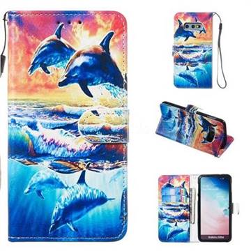 Couple Dolphin Smooth Leather Phone Wallet Case for Samsung Galaxy S10e (5.8 inch)