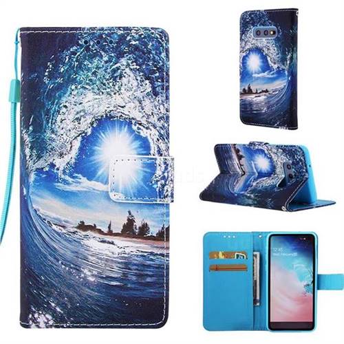 Waves and Sun Matte Leather Wallet Phone Case for Samsung Galaxy S10e (5.8 inch)
