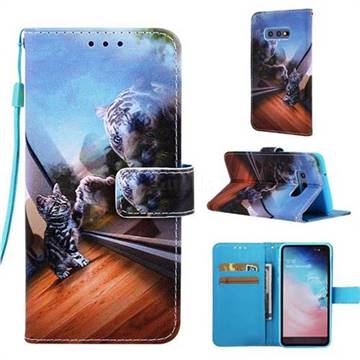 Mirror Cat Matte Leather Wallet Phone Case for Samsung Galaxy S10e (5.8 inch)