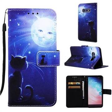Cat and Moon Matte Leather Wallet Phone Case for Samsung Galaxy S10e (5.8 inch)