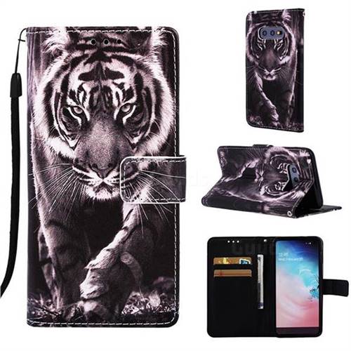 Black and White Tiger Matte Leather Wallet Phone Case for Samsung Galaxy S10e (5.8 inch)