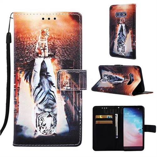 Cat and Tiger Matte Leather Wallet Phone Case for Samsung Galaxy S10e (5.8 inch)