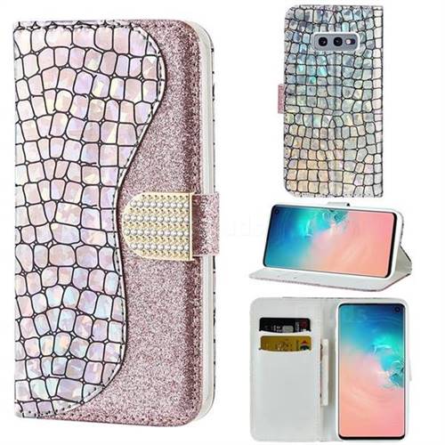 Glitter Diamond Buckle Laser Stitching Leather Wallet Phone Case for Samsung Galaxy S10e (5.8 inch) - Pink
