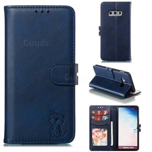 Embossing Happy Cat Leather Wallet Case for Samsung Galaxy S10e (5.8 inch) - Blue