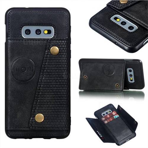 Retro Multifunction Card Slots Stand Leather Coated Phone Back Cover for Samsung Galaxy S10e (5.8 inch) - Black