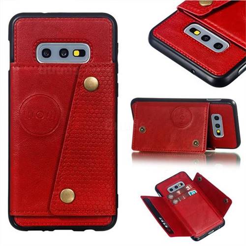 Retro Multifunction Card Slots Stand Leather Coated Phone Back Cover for Samsung Galaxy S10e (5.8 inch) - Red