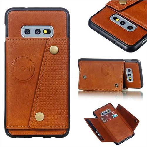 Retro Multifunction Card Slots Stand Leather Coated Phone Back Cover for Samsung Galaxy S10e (5.8 inch) - Brown
