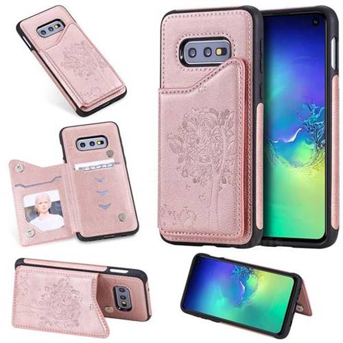 Luxury Tree and Cat Multifunction Magnetic Card Slots Stand Leather Phone Back Cover for Samsung Galaxy S10e (5.8 inch) - Rose Gold