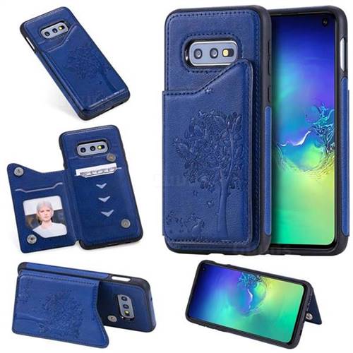 Luxury Tree and Cat Multifunction Magnetic Card Slots Stand Leather Phone Back Cover for Samsung Galaxy S10e (5.8 inch) - Blue
