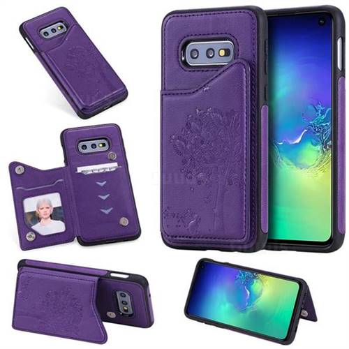 Luxury Tree and Cat Multifunction Magnetic Card Slots Stand Leather Phone Back Cover for Samsung Galaxy S10e (5.8 inch) - Purple