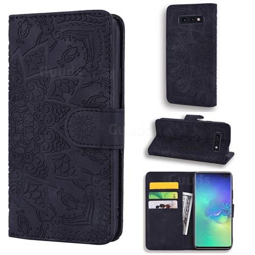 Retro Embossing Mandala Flower Leather Wallet Case for Samsung Galaxy S10e (5.8 inch) - Black