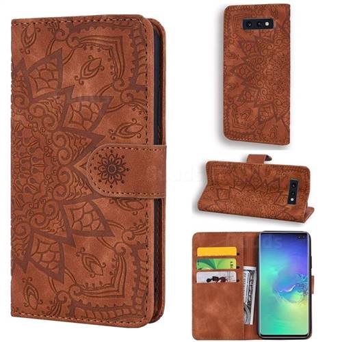 Retro Embossing Mandala Flower Leather Wallet Case for Samsung Galaxy S10e (5.8 inch) - Brown