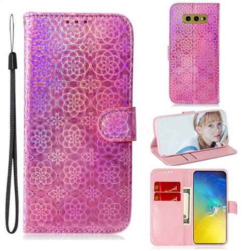 Laser Circle Shining Leather Wallet Phone Case for Samsung Galaxy S10e (5.8 inch) - Pink