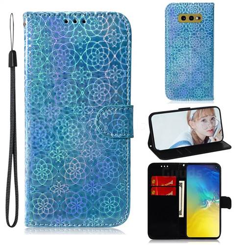 Laser Circle Shining Leather Wallet Phone Case for Samsung Galaxy S10e (5.8 inch) - Blue