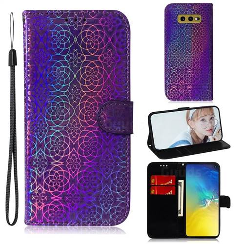 Laser Circle Shining Leather Wallet Phone Case for Samsung Galaxy S10e (5.8 inch) - Purple