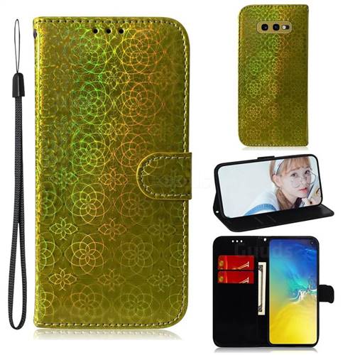 Laser Circle Shining Leather Wallet Phone Case for Samsung Galaxy S10e (5.8 inch) - Golden