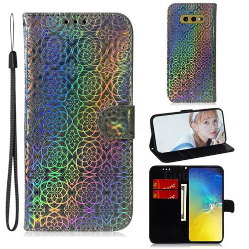 Laser Circle Shining Leather Wallet Phone Case for Samsung Galaxy S10e (5.8 inch) - Silver