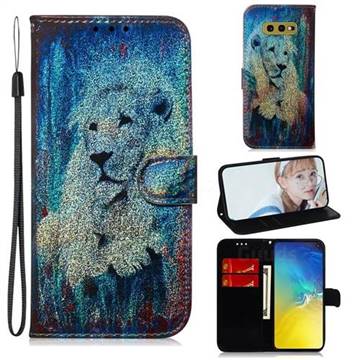 White Lion Laser Shining Leather Wallet Phone Case for Samsung Galaxy S10e (5.8 inch)