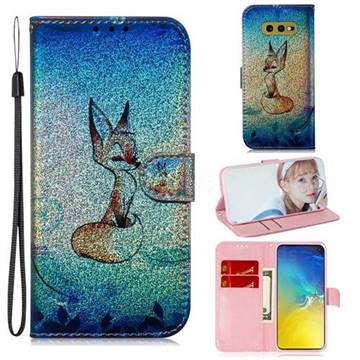 Cute Fox Laser Shining Leather Wallet Phone Case for Samsung Galaxy S10e (5.8 inch)
