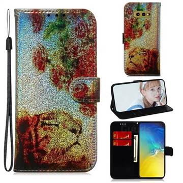 Tiger Rose Laser Shining Leather Wallet Phone Case for Samsung Galaxy S10e (5.8 inch)
