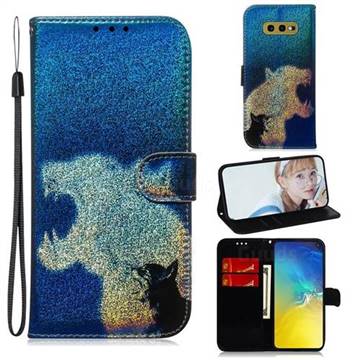 Cat and Leopard Laser Shining Leather Wallet Phone Case for Samsung Galaxy S10e (5.8 inch)