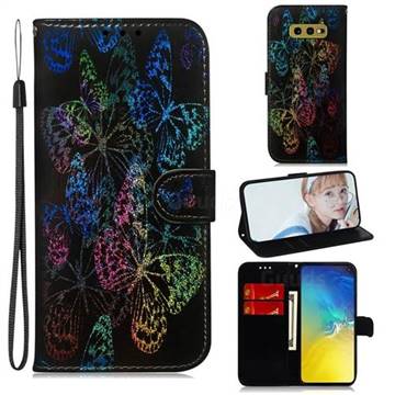 Black Butterfly Laser Shining Leather Wallet Phone Case for Samsung Galaxy S10e (5.8 inch)