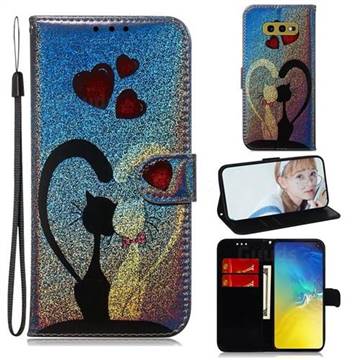 Love Cat Laser Shining Leather Wallet Phone Case for Samsung Galaxy S10e (5.8 inch)