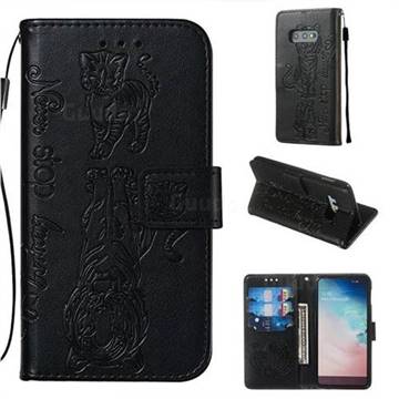 Embossing Tiger and Cat Leather Wallet Case for Samsung Galaxy S10e (5.8 inch) - Black