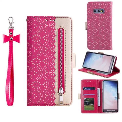Luxury Lace Zipper Stitching Leather Phone Wallet Case for Samsung Galaxy S10e (5.8 inch) - Rose