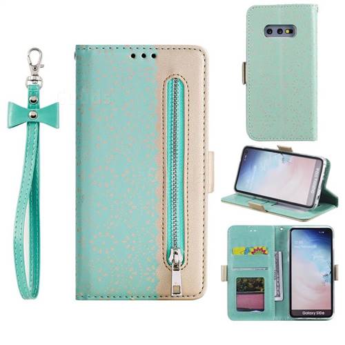 Luxury Lace Zipper Stitching Leather Phone Wallet Case for Samsung Galaxy S10e (5.8 inch) - Green