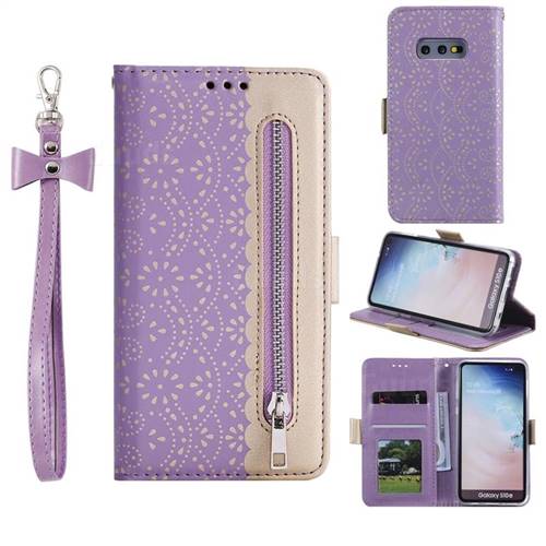 Luxury Lace Zipper Stitching Leather Phone Wallet Case for Samsung Galaxy S10e (5.8 inch) - Purple