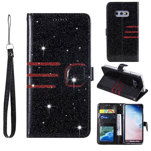 Retro Stitching Glitter Leather Wallet Phone Case for Samsung Galaxy S10e (5.8 inch) - Black