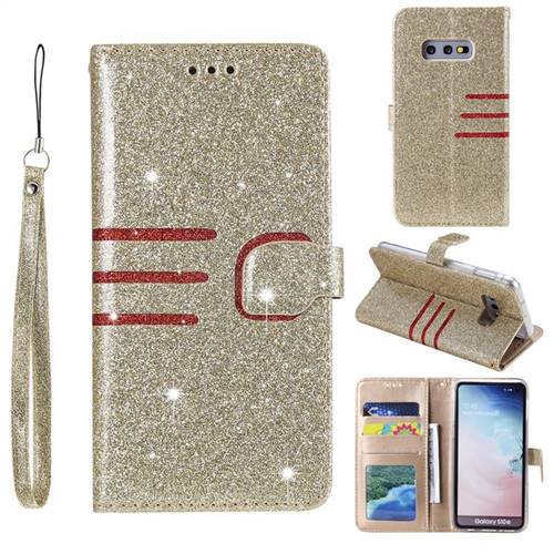 Retro Stitching Glitter Leather Wallet Phone Case for Samsung Galaxy S10e (5.8 inch) - Golden