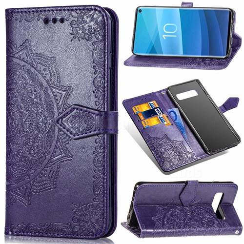 Embossing Imprint Mandala Flower Leather Wallet Case for Samsung Galaxy S10e (5.8 inch) - Purple