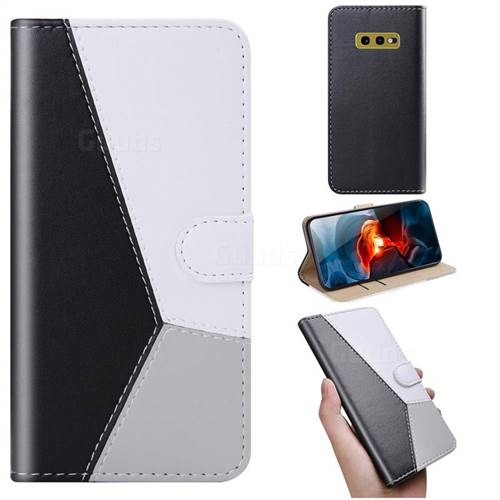 Tricolour Stitching Wallet Flip Cover for Samsung Galaxy S10e (5.8 inch) - Black