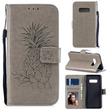 Embossing Flower Pineapple Leather Wallet Case for Samsung Galaxy S10e (5.8 inch) - Gray