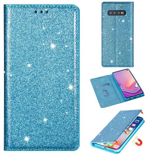 Ultra Slim Glitter Powder Magnetic Automatic Suction Leather Wallet Case for Samsung Galaxy S10e (5.8 inch) - Blue
