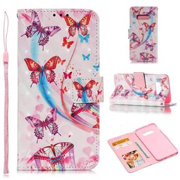 Ribbon Flying Butterfly 3D Painted Leather Phone Wallet Case for Samsung Galaxy S10e (5.8 inch)