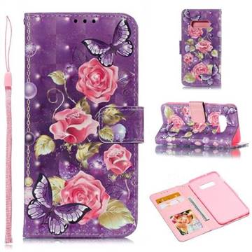 Purple Butterfly Flower 3D Painted Leather Phone Wallet Case for Samsung Galaxy S10e (5.8 inch)