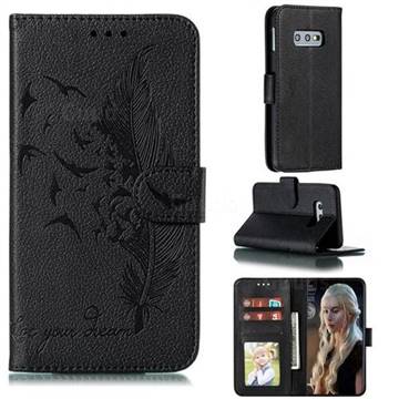 Intricate Embossing Lychee Feather Bird Leather Wallet Case for Samsung Galaxy S10e (5.8 inch) - Black