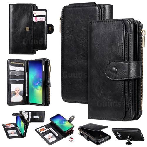 Retro Multifunction Zipper Magnetic Separable Leather Phone Case Cover for Samsung Galaxy S10e (5.8 inch) - Black