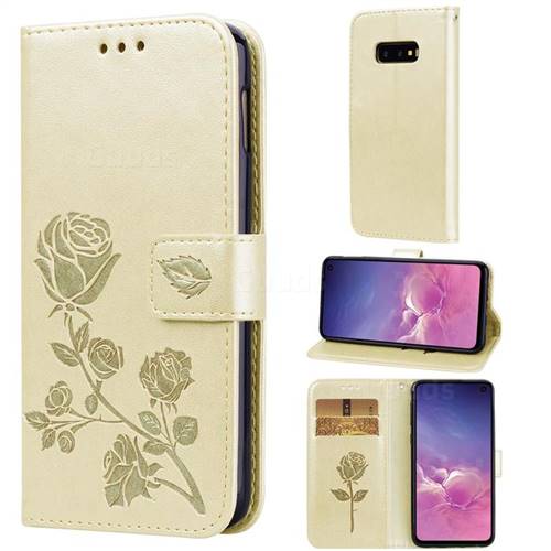 Embossing Rose Flower Leather Wallet Case for Samsung Galaxy S10e (5.8 inch) - Golden