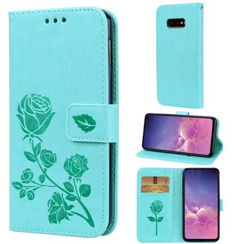 Embossing Rose Flower Leather Wallet Case for Samsung Galaxy S10e (5.8 inch) - Green