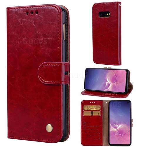 Luxury Retro Oil Wax PU Leather Wallet Phone Case for Samsung Galaxy S10e (5.8 inch) - Brown Red