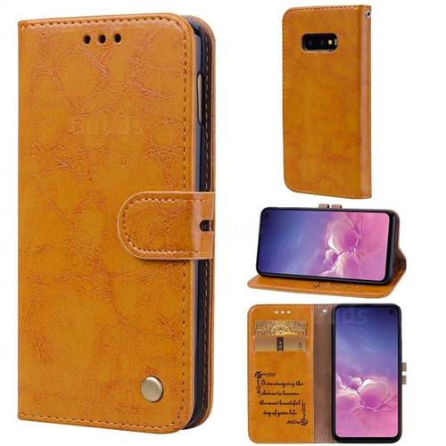 Luxury Retro Oil Wax PU Leather Wallet Phone Case for Samsung Galaxy S10e (5.8 inch) - Orange Yellow