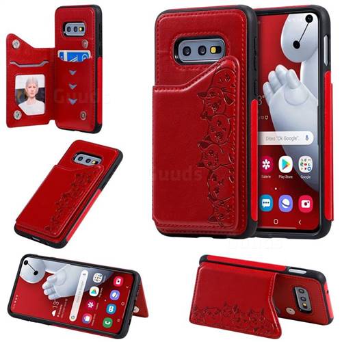 Yikatu Luxury Cute Cats Multifunction Magnetic Card Slots Stand Leather Back Cover for Samsung Galaxy S10e (5.8 inch) - Red