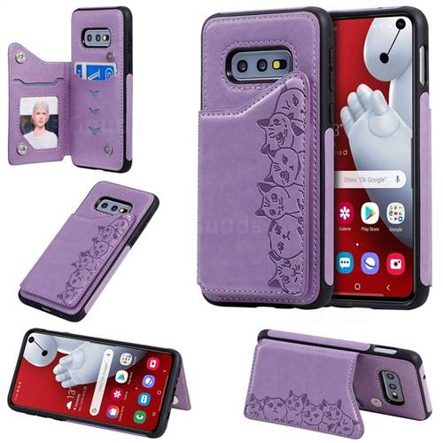 Yikatu Luxury Cute Cats Multifunction Magnetic Card Slots Stand Leather Back Cover for Samsung Galaxy S10e (5.8 inch) - Purple